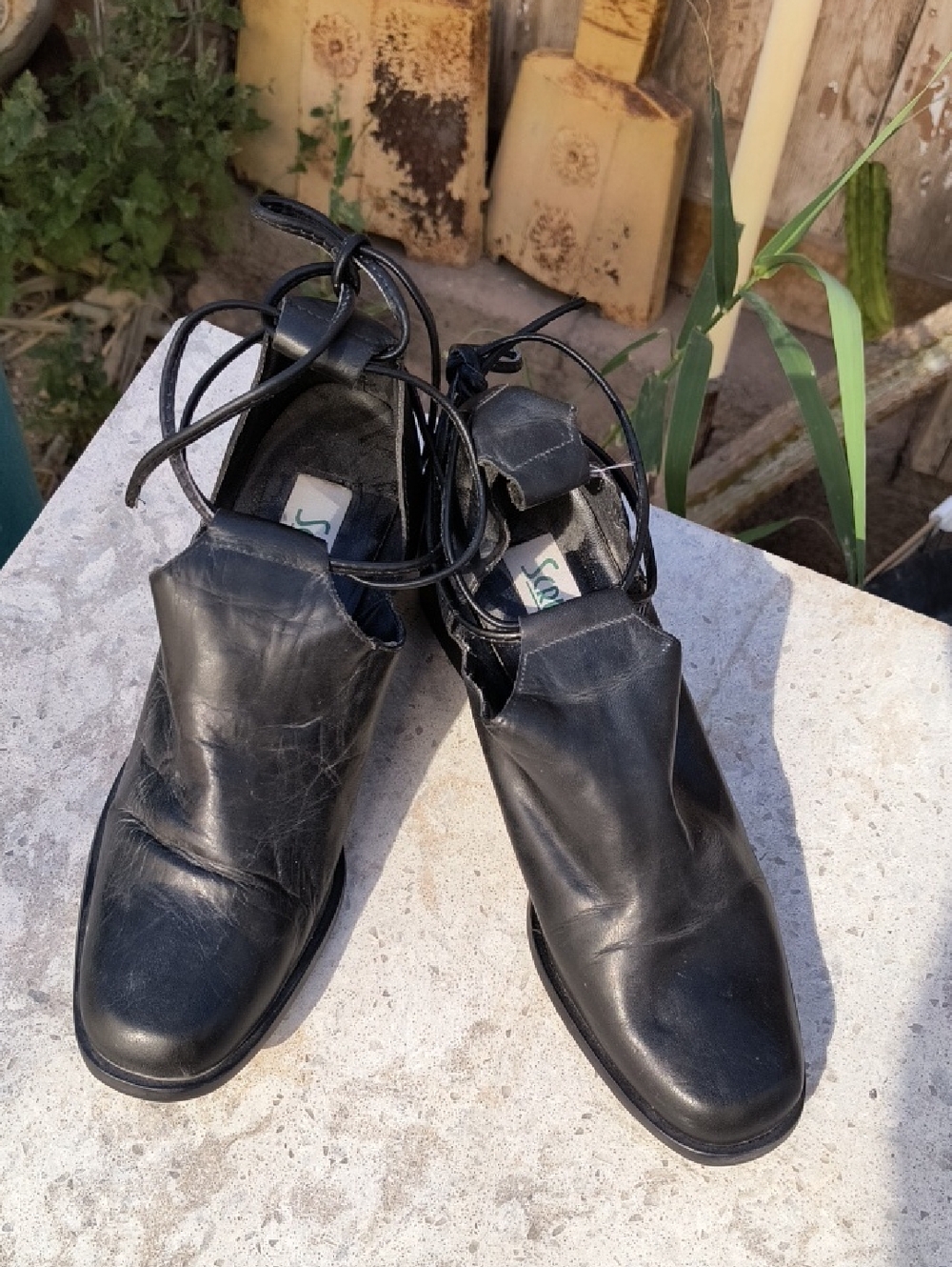 Scruples Black Leather Lace-Up Heeled Shoes 7.5